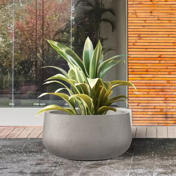 imageKante 196quot157quot118quot Dia Round Concrete Planters Set of 3 Outdoor Indoor Garden Plant Pots with Drainage Hole and Rubber Plug Modern Curvaceous Design Pure WhiteWeathered Concrete