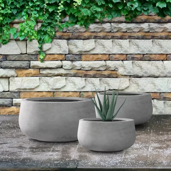 imageKante 196quot157quot118quot Dia Round Concrete Planters Set of 3 Outdoor Indoor Garden Plant Pots with Drainage Hole and Rubber Plug Modern Curvaceous Design Pure WhiteNatural Concrete