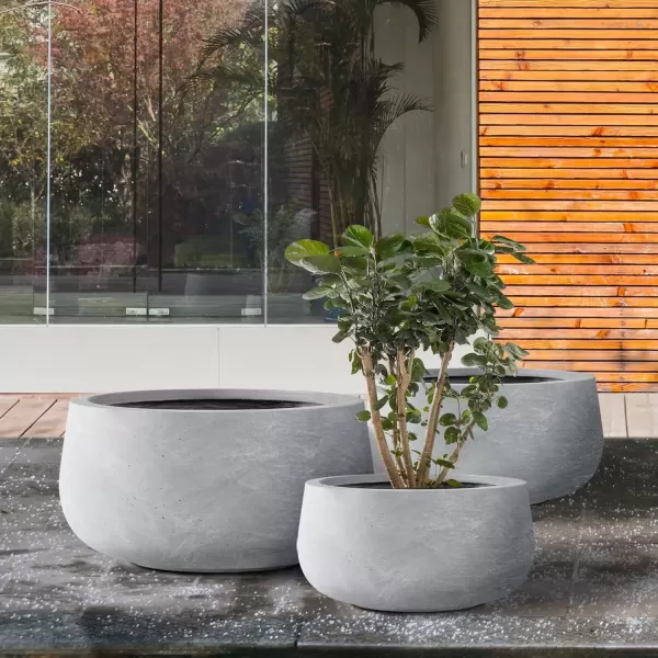 imageKante 196quot157quot118quot Dia Round Concrete Planters Set of 3 Outdoor Indoor Garden Plant Pots with Drainage Hole and Rubber Plug Modern Curvaceous Design Pure WhiteSlate Gray