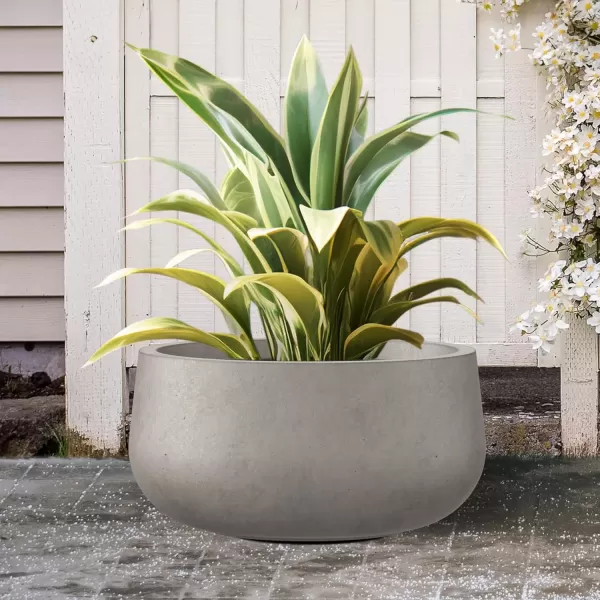 imageKante 196quot157quot118quot Dia Round Concrete Planters Set of 3 Outdoor Indoor Garden Plant Pots with Drainage Hole and Rubber Plug Modern Curvaceous Design Pure WhiteWeathered Concrete