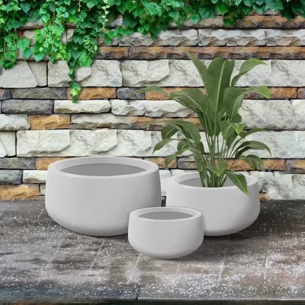 imageKante 196quot157quot118quot Dia Round Concrete Planters Set of 3 Outdoor Indoor Garden Plant Pots with Drainage Hole and Rubber Plug Modern Curvaceous Design Pure WhitePure White