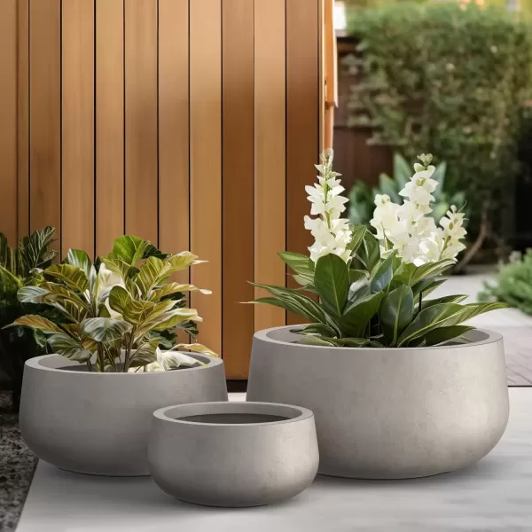 imageKante 196quot157quot118quot Dia Round Concrete Planters Set of 3 Outdoor Indoor Garden Plant Pots with Drainage Hole and Rubber Plug Modern Curvaceous Design Pure WhiteWeathered Concrete