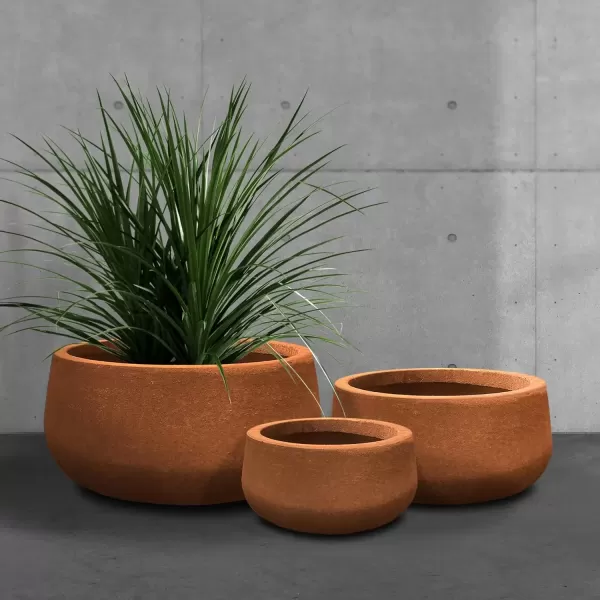 imageKante 196quot157quot118quot Dia Round Concrete Planters Set of 3 Outdoor Indoor Garden Plant Pots with Drainage Hole and Rubber Plug Modern Curvaceous Design Pure WhiteIron Oxide
