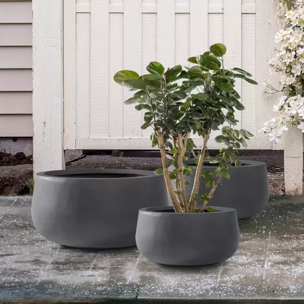imageKante 196quot157quot118quot Dia Round Concrete Planters Set of 3 Outdoor Indoor Garden Plant Pots with Drainage Hole and Rubber Plug Modern Curvaceous Design Pure WhiteCharcoal