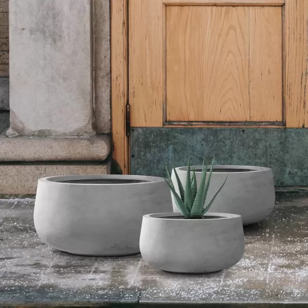 imageKante 196quot157quot118quot Dia Round Concrete Planters Set of 3 Outdoor Indoor Garden Plant Pots with Drainage Hole and Rubber Plug Modern Curvaceous Design Pure WhiteNatural Concrete