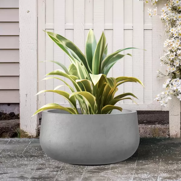 imageKante 196quot157quot118quot Dia Round Concrete Planters Set of 3 Outdoor Indoor Garden Plant Pots with Drainage Hole and Rubber Plug Modern Curvaceous Design Pure WhiteNatural Concrete