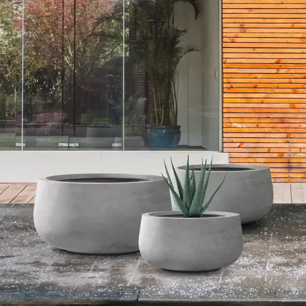 imageKante 196quot157quot118quot Dia Round Concrete Planters Set of 3 Outdoor Indoor Garden Plant Pots with Drainage Hole and Rubber Plug Modern Curvaceous Design Pure WhiteNatural Concrete