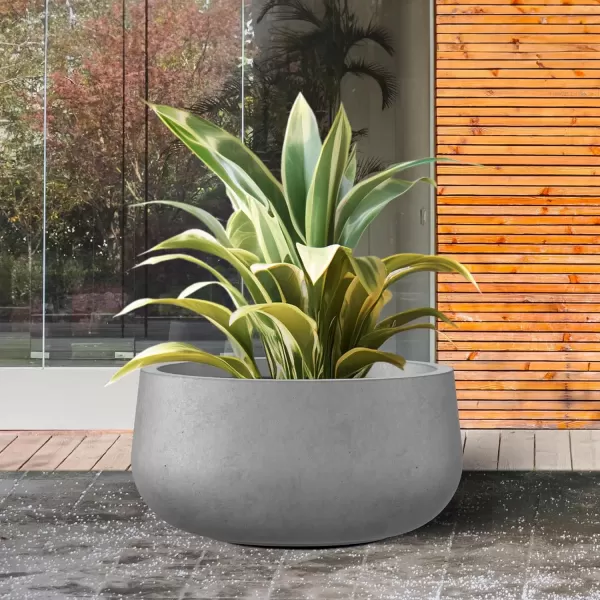 imageKante 196quot157quot118quot Dia Round Concrete Planters Set of 3 Outdoor Indoor Garden Plant Pots with Drainage Hole and Rubber Plug Modern Curvaceous Design Pure WhiteNatural Concrete