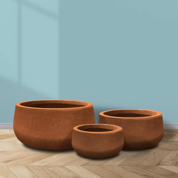 imageKante 196quot157quot118quot Dia Round Concrete Planters Set of 3 Outdoor Indoor Garden Plant Pots with Drainage Hole and Rubber Plug Modern Curvaceous Design Pure WhiteIron Oxide