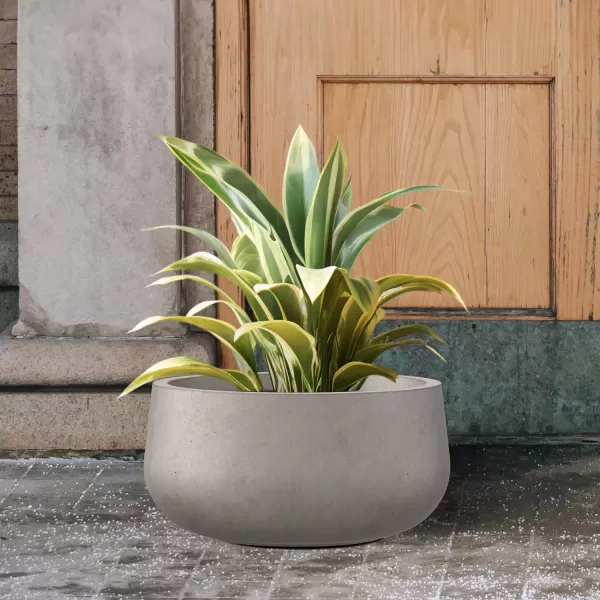 imageKante 196quot157quot118quot Dia Round Concrete Planters Set of 3 Outdoor Indoor Garden Plant Pots with Drainage Hole and Rubber Plug Modern Curvaceous Design Pure WhiteWeathered Concrete