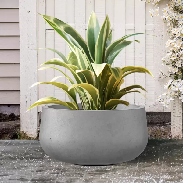 imageKante 196quot157quot118quot Dia Round Concrete Planters Set of 3 Outdoor Indoor Garden Plant Pots with Drainage Hole and Rubber Plug Modern Curvaceous Design Pure WhiteNatural Concrete