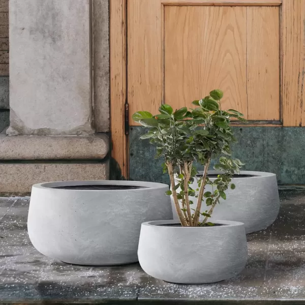 imageKante 196quot157quot118quot Dia Round Concrete Planters Set of 3 Outdoor Indoor Garden Plant Pots with Drainage Hole and Rubber Plug Modern Curvaceous Design Pure WhiteSlate Gray