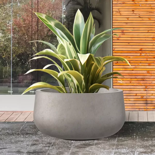 imageKante 196quot157quot118quot Dia Round Concrete Planters Set of 3 Outdoor Indoor Garden Plant Pots with Drainage Hole and Rubber Plug Modern Curvaceous Design Pure WhiteWeathered Concrete