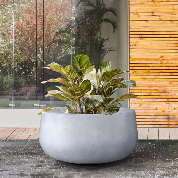 imageKante 196quot157quot118quot Dia Round Concrete Planters Set of 3 Outdoor Indoor Garden Plant Pots with Drainage Hole and Rubber Plug Modern Curvaceous Design Pure WhiteSlate Gray