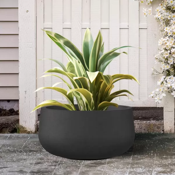 imageKante 196quot157quot118quot Dia Round Concrete Planters Set of 3 Outdoor Indoor Garden Plant Pots with Drainage Hole and Rubber Plug Modern Curvaceous Design Pure WhiteBlack