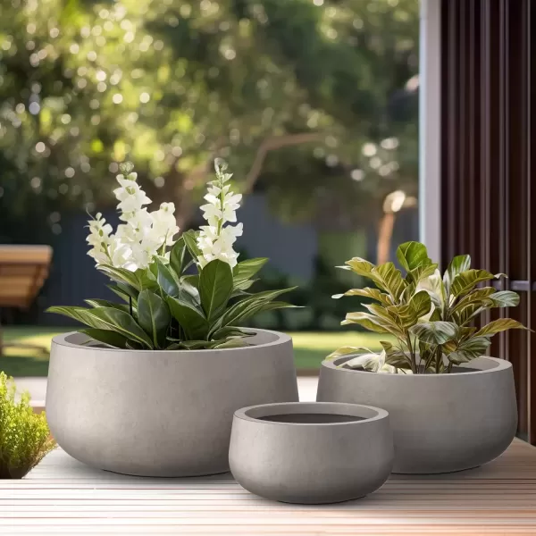 imageKante 196quot157quot118quot Dia Round Concrete Planters Set of 3 Outdoor Indoor Garden Plant Pots with Drainage Hole and Rubber Plug Modern Curvaceous Design Pure WhiteWeathered Concrete
