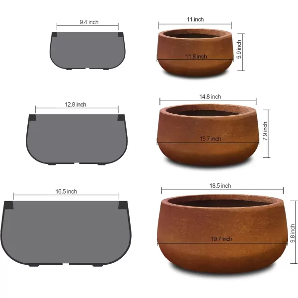 imageKante 196quot157quot118quot Dia Round Concrete Planters Set of 3 Outdoor Indoor Garden Plant Pots with Drainage Hole and Rubber Plug Modern Curvaceous Design Pure WhiteIron Oxide