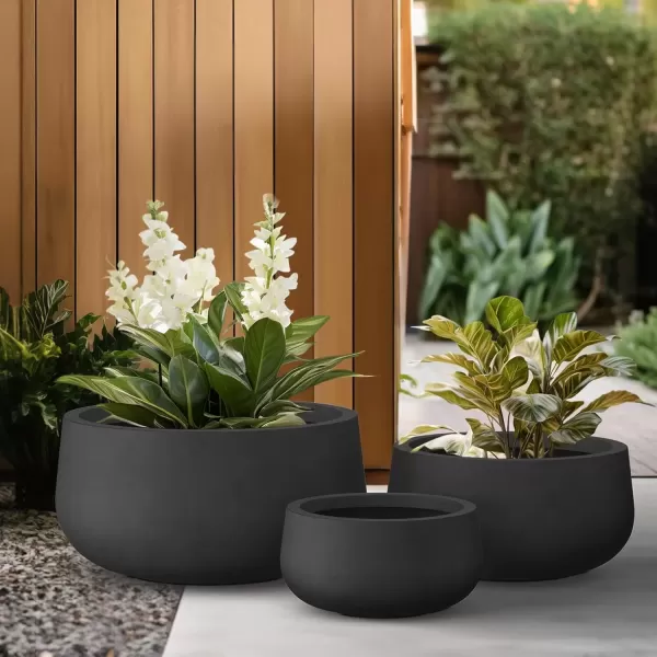 imageKante 196quot157quot118quot Dia Round Concrete Planters Set of 3 Outdoor Indoor Garden Plant Pots with Drainage Hole and Rubber Plug Modern Curvaceous Design Pure WhiteBlack