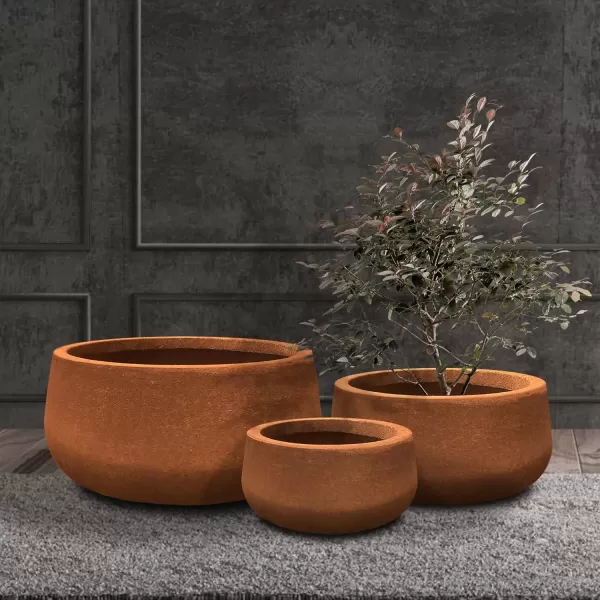 imageKante 196quot157quot118quot Dia Round Concrete Planters Set of 3 Outdoor Indoor Garden Plant Pots with Drainage Hole and Rubber Plug Modern Curvaceous Design Pure WhiteIron Oxide