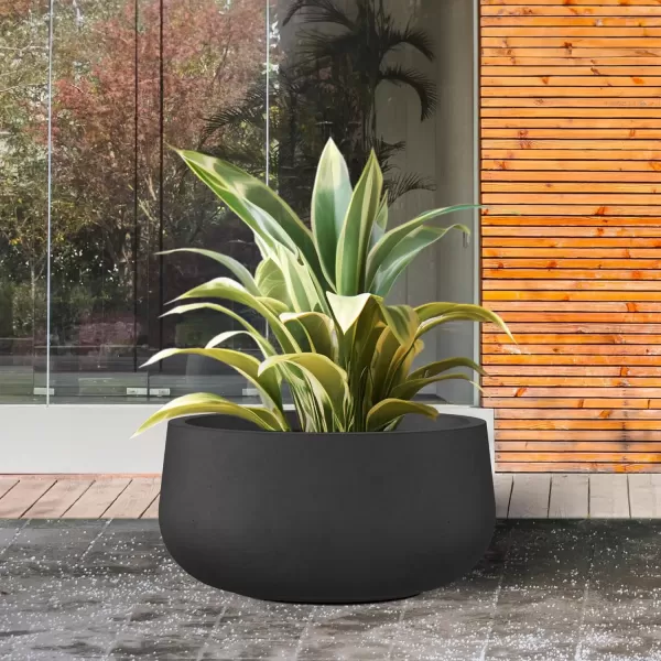 imageKante 196quot157quot118quot Dia Round Concrete Planters Set of 3 Outdoor Indoor Garden Plant Pots with Drainage Hole and Rubber Plug Modern Curvaceous Design Pure WhiteBlack