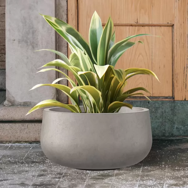 imageKante 196quot157quot118quot Dia Round Concrete Planters Set of 3 Outdoor Indoor Garden Plant Pots with Drainage Hole and Rubber Plug Modern Curvaceous Design Pure WhiteWeathered Concrete