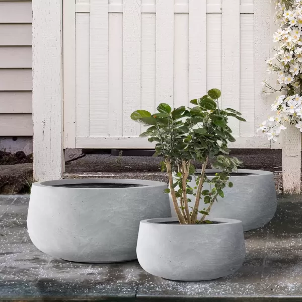 imageKante 196quot157quot118quot Dia Round Concrete Planters Set of 3 Outdoor Indoor Garden Plant Pots with Drainage Hole and Rubber Plug Modern Curvaceous Design Pure WhiteSlate Gray