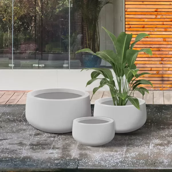 imageKante 196quot157quot118quot Dia Round Concrete Planters Set of 3 Outdoor Indoor Garden Plant Pots with Drainage Hole and Rubber Plug Modern Curvaceous Design Pure WhitePure White