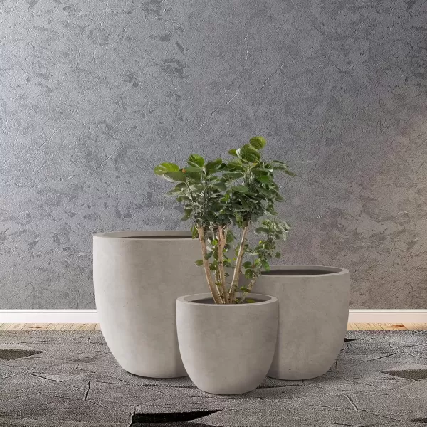imageKante 20quot165quot134quot Dia Round Concrete Planters Set of 3 Outdoor Indoor Modern Decorative Plant Pots with Drainage Hole ampamp Rubber Plug for Home ampamp Garden Pure WhiteWeathered Concrete