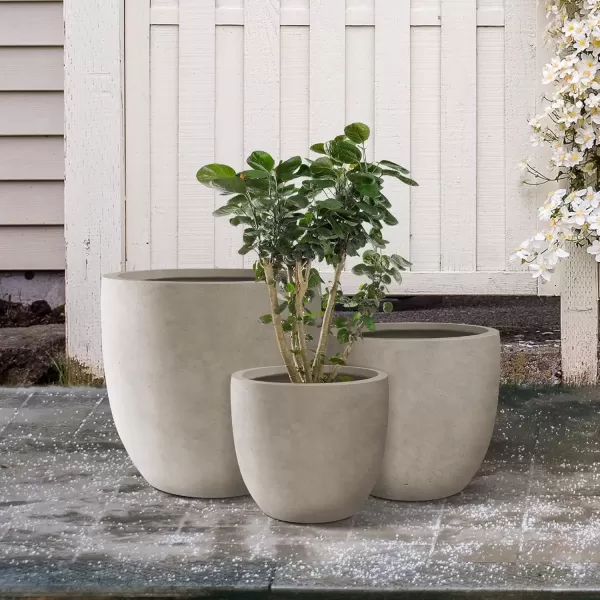 imageKante 20quot165quot134quot Dia Round Concrete Planters Set of 3 Outdoor Indoor Modern Decorative Plant Pots with Drainage Hole ampamp Rubber Plug for Home ampamp Garden Pure WhiteWeathered Concrete