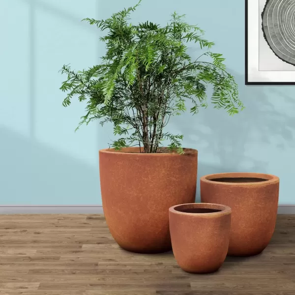 imageKante 20quot165quot134quot Dia Round Concrete Planters Set of 3 Outdoor Indoor Modern Decorative Plant Pots with Drainage Hole ampamp Rubber Plug for Home ampamp Garden Pure WhiteIron Oxide