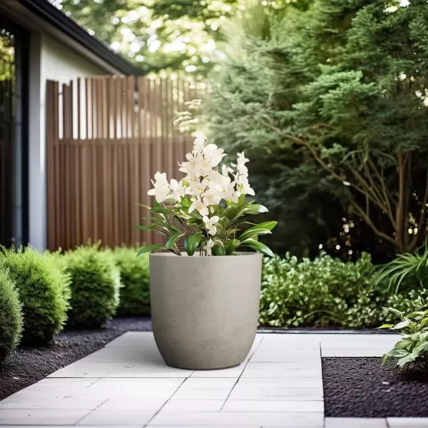 imageKante 20quot165quot134quot Dia Round Concrete Planters Set of 3 Outdoor Indoor Modern Decorative Plant Pots with Drainage Hole ampamp Rubber Plug for Home ampamp Garden Pure WhiteWeathered Concrete