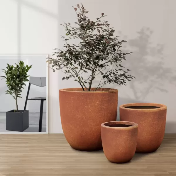 imageKante 20quot165quot134quot Dia Round Concrete Planters Set of 3 Outdoor Indoor Modern Decorative Plant Pots with Drainage Hole ampamp Rubber Plug for Home ampamp Garden Pure WhiteIron Oxide