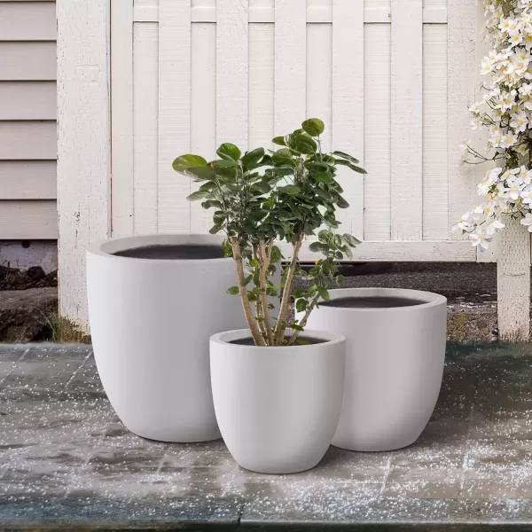 imageKante 20quot165quot134quot Dia Round Concrete Planters Set of 3 Outdoor Indoor Modern Decorative Plant Pots with Drainage Hole ampamp Rubber Plug for Home ampamp Garden Pure WhitePure White
