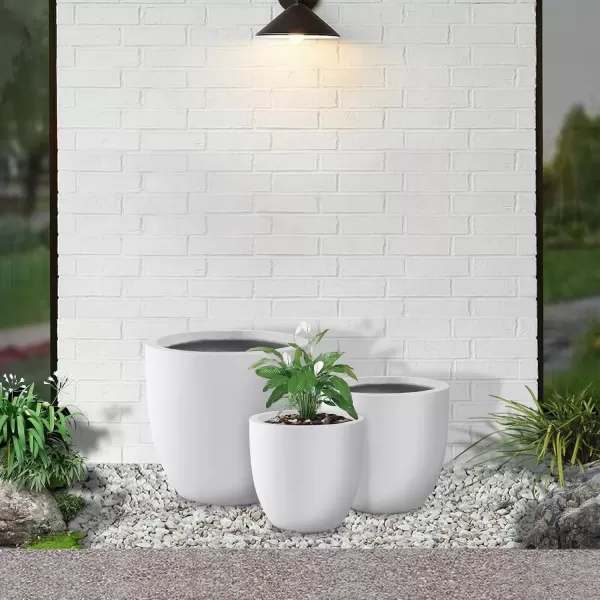 imageKante 20quot165quot134quot Dia Round Concrete Planters Set of 3 Outdoor Indoor Modern Decorative Plant Pots with Drainage Hole ampamp Rubber Plug for Home ampamp Garden Pure WhitePure White