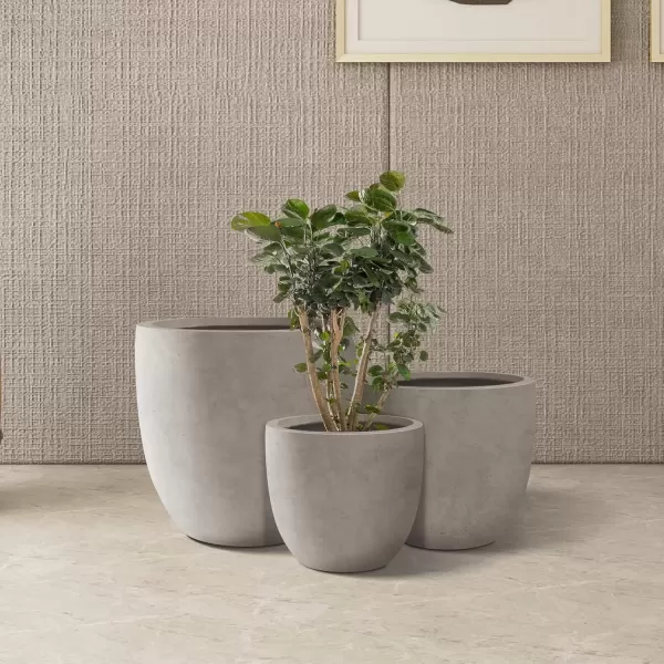 imageKante 20quot165quot134quot Dia Round Concrete Planters Set of 3 Outdoor Indoor Modern Decorative Plant Pots with Drainage Hole ampamp Rubber Plug for Home ampamp Garden Pure WhiteWeathered Concrete