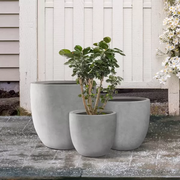 imageKante 20quot165quot134quot Dia Round Concrete Planters Set of 3 Outdoor Indoor Modern Decorative Plant Pots with Drainage Hole ampamp Rubber Plug for Home ampamp Garden Pure WhiteNatural Concrete