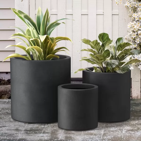 imageKante RC0119ABCC80011 Set of 3 Lightweight Concrete Modern Cylinder Outdoor Planters 158 129 and 98 Inch Diameter Pure WhiteBlack