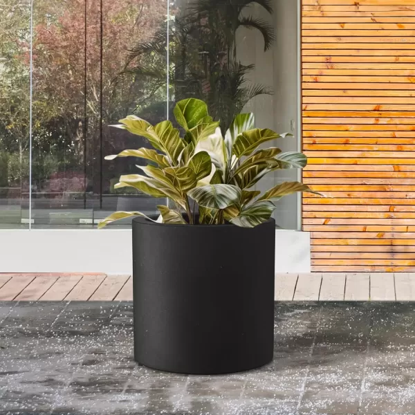 imageKante RC0119ABCC80011 Set of 3 Lightweight Concrete Modern Cylinder Outdoor Planters 158 129 and 98 Inch Diameter Pure WhiteBlack