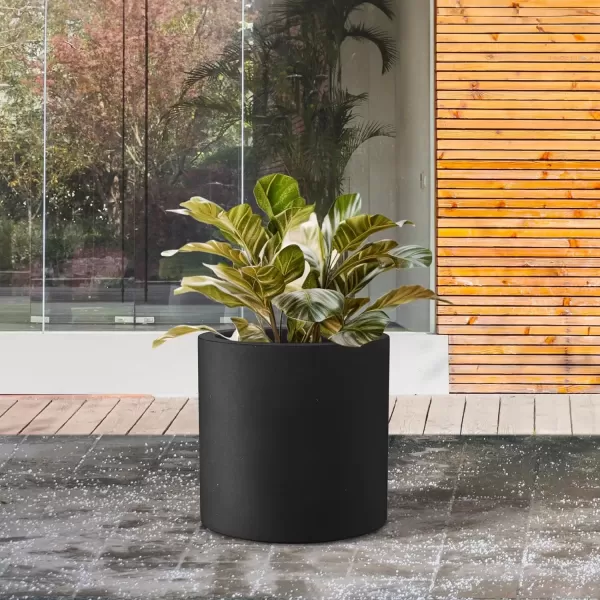 imageKante RC0119ABCC80011 Set of 3 Lightweight Concrete Modern Cylinder Outdoor Planters 158 129 and 98 Inch Diameter Pure WhiteBlack