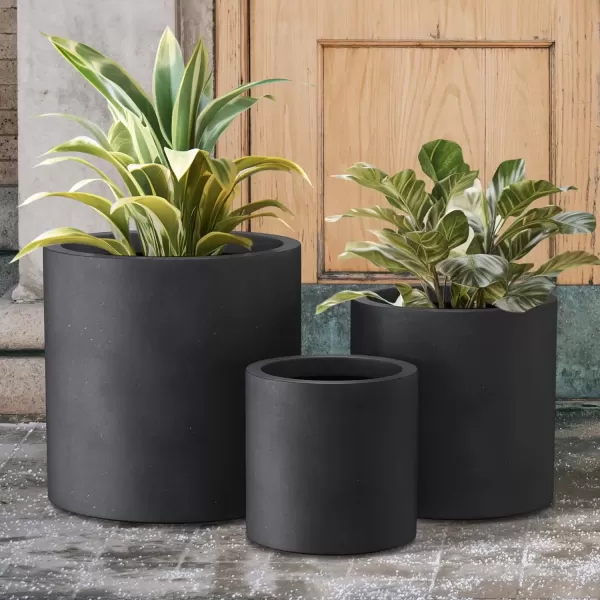 imageKante RC0119ABCC80011 Set of 3 Lightweight Concrete Modern Cylinder Outdoor Planters 158 129 and 98 Inch Diameter Pure WhiteBlack