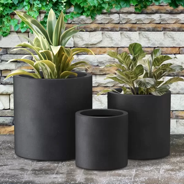 imageKante RC0119ABCC80011 Set of 3 Lightweight Concrete Modern Cylinder Outdoor Planters 158 129 and 98 Inch Diameter Pure WhiteBlack