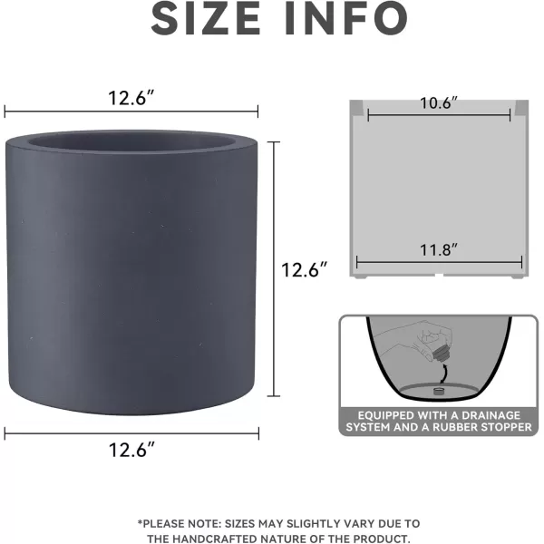 imageKante RC0119ABCC80011 Set of 3 Lightweight Concrete Modern Cylinder Outdoor Planters 158 129 and 98 Inch Diameter Pure WhiteCharcoal