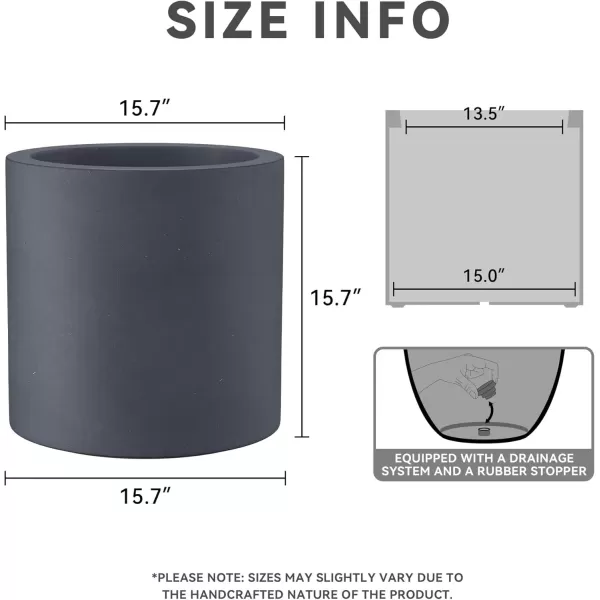 imageKante RC0119ABCC80011 Set of 3 Lightweight Concrete Modern Cylinder Outdoor Planters 158 129 and 98 Inch Diameter Pure WhiteCharcoal