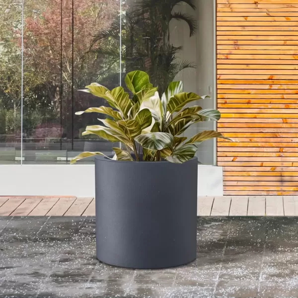 imageKante RC0119ABCC80011 Set of 3 Lightweight Concrete Modern Cylinder Outdoor Planters 158 129 and 98 Inch Diameter Pure WhiteCharcoal