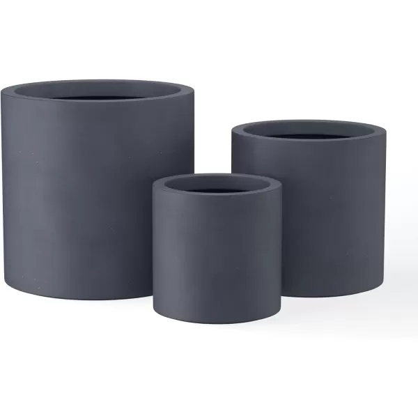 imageKante RC0119ABCC80011 Set of 3 Lightweight Concrete Modern Cylinder Outdoor Planters 158 129 and 98 Inch Diameter Pure WhiteCharcoal
