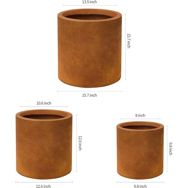 imageKante RC0119ABCC80011 Set of 3 Lightweight Concrete Modern Cylinder Outdoor Planters 158 129 and 98 Inch Diameter Pure WhiteFaux Rusty Metal