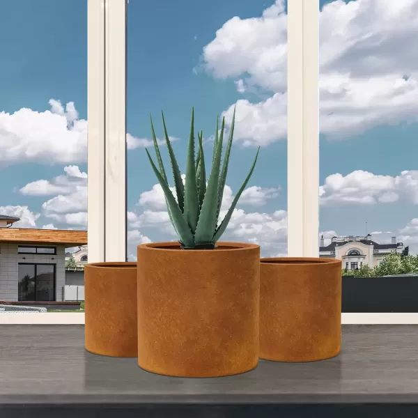 imageKante RC0119ABCC80011 Set of 3 Lightweight Concrete Modern Cylinder Outdoor Planters 158 129 and 98 Inch Diameter Pure WhiteFaux Rusty Metal