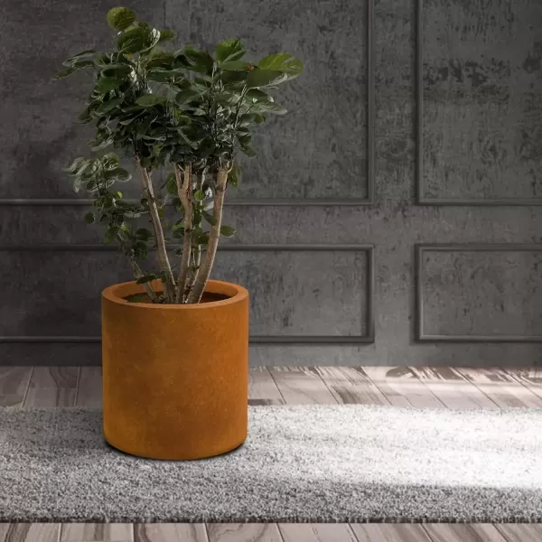 imageKante RC0119ABCC80011 Set of 3 Lightweight Concrete Modern Cylinder Outdoor Planters 158 129 and 98 Inch Diameter Pure WhiteFaux Rusty Metal