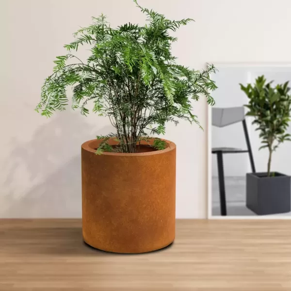 imageKante RC0119ABCC80011 Set of 3 Lightweight Concrete Modern Cylinder Outdoor Planters 158 129 and 98 Inch Diameter Pure WhiteFaux Rusty Metal