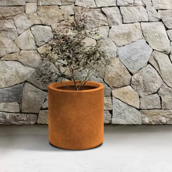 imageKante RC0119ABCC80011 Set of 3 Lightweight Concrete Modern Cylinder Outdoor Planters 158 129 and 98 Inch Diameter Pure WhiteFaux Rusty Metal